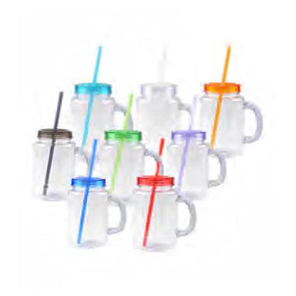 20 oz. Clear Plastic Mason Jar with Color Lid and Straw