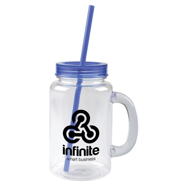 20 oz. Clear Plastic Mason Jar with Color Lid and Straw