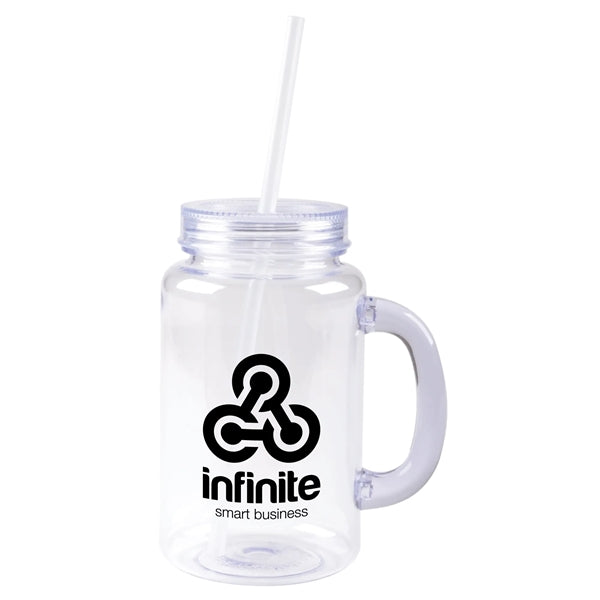 20 oz. Clear Plastic Mason Jar with Color Lid and Straw