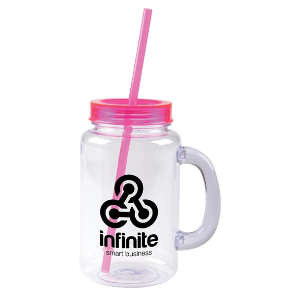 20 oz. Clear Plastic Mason Jar with Color Lid and Straw