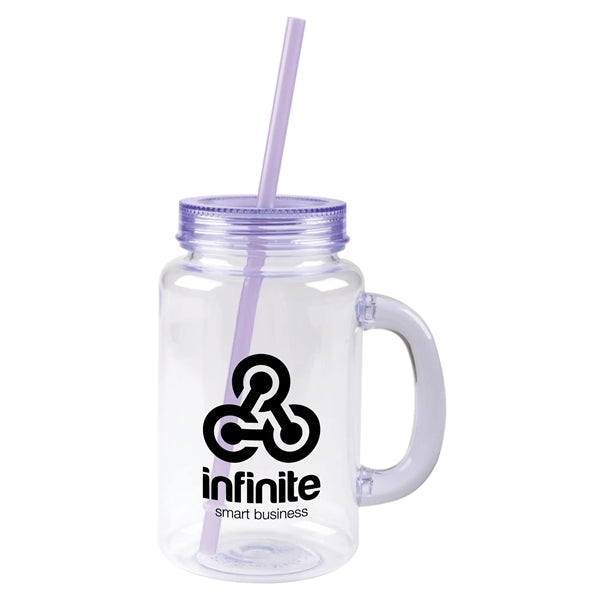 20 oz. Clear Plastic Mason Jar with Color Lid and Straw
