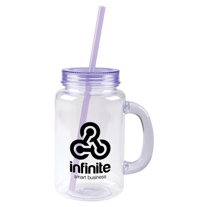 20 oz. Clear Plastic Mason Jar with Color Lid and Straw