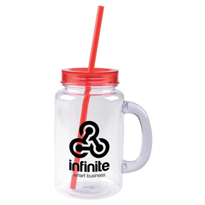 20 oz. Clear Plastic Mason Jar with Color Lid and Straw