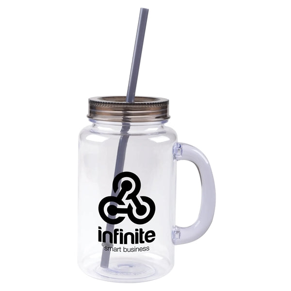 20 oz. Clear Plastic Mason Jar with Color Lid and Straw