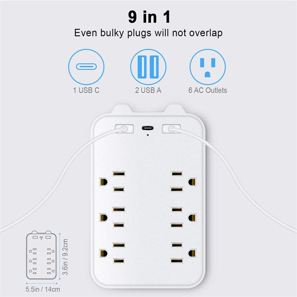 6 Ac Outlet Extender With 2 Usb Ports