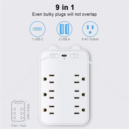 6 Ac Outlet Extender With 2 Usb Ports