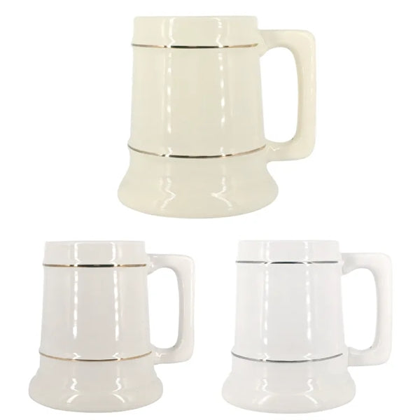 28 oz. Ceramic Stein Mug w/ Gold Bands