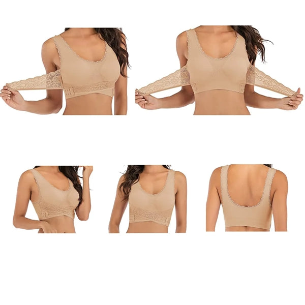 Women Seamless Lace Sports Cross Front Side Lounge Bra