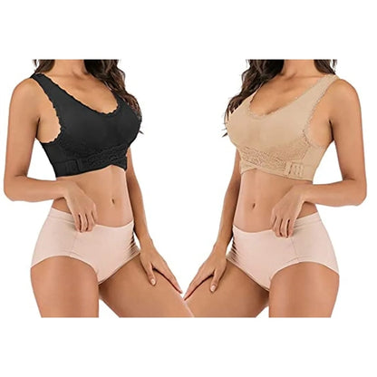 Women Seamless Lace Sports Cross Front Side Lounge Bra