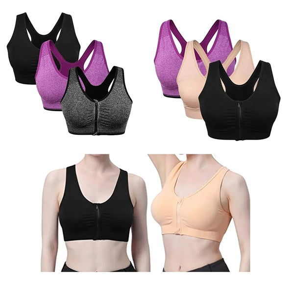 Women's Zip Front Wireless Active Yoga Sports Bra