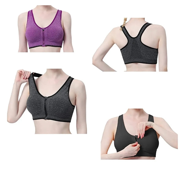 Women's Zip Front Wireless Active Yoga Sports Bra