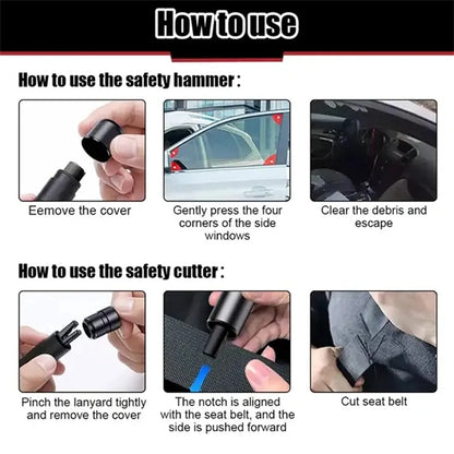 2 In 1 Car Safety Hammer Window Glass Breaker