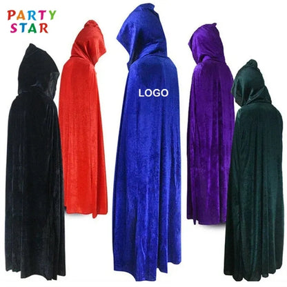 Hooded Long Reversible Velvet Robe Cape
