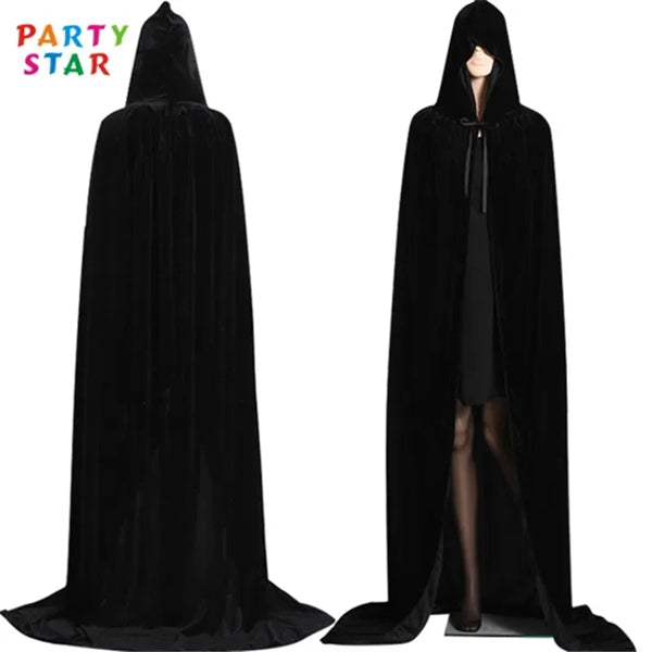 Hooded Long Reversible Velvet Robe Cape