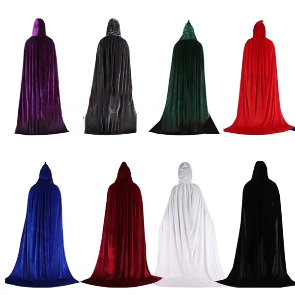 Hooded Long Reversible Velvet Robe Cape