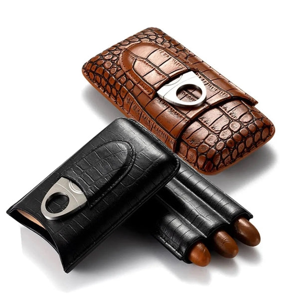 Crocodile Pattern Leather Cigar Case