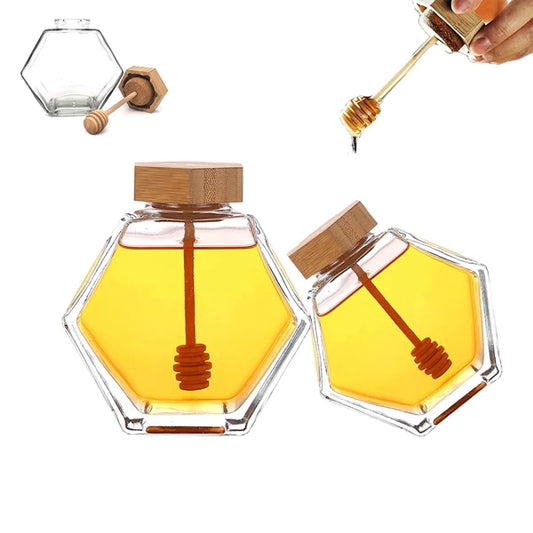 Hexagonal Glass Honey Jar