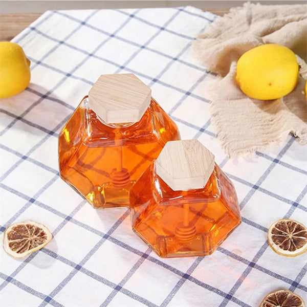 Hexagonal Glass Honey Jar