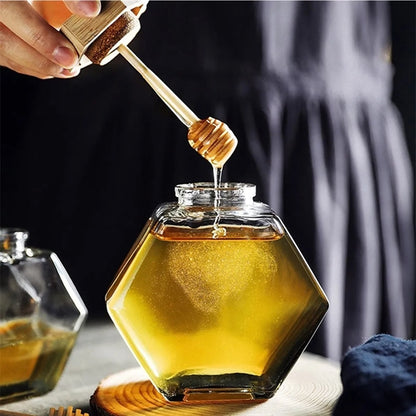 Hexagonal Glass Honey Jar