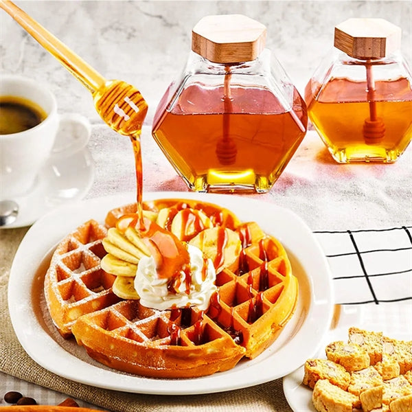 Hexagonal Glass Honey Jar