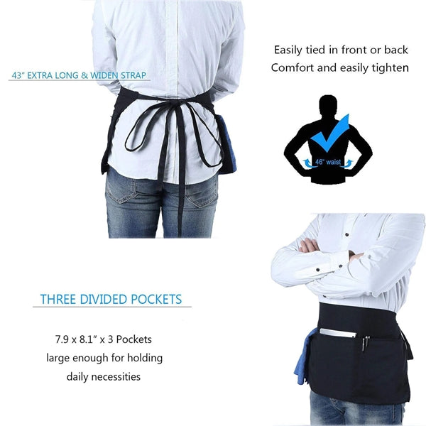 3 Pockets Waterdrop Server Half Aprons