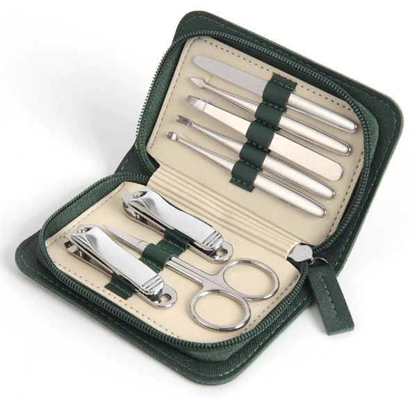 8-in-1 Stainless Steel Manicure Set with Leather Case