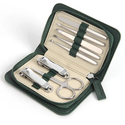 8-in-1 Stainless Steel Manicure Set with Leather Case