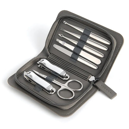 8-in-1 Stainless Steel Manicure Set with Leather Case
