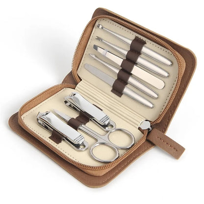 8-in-1 Stainless Steel Manicure Set with Leather Case