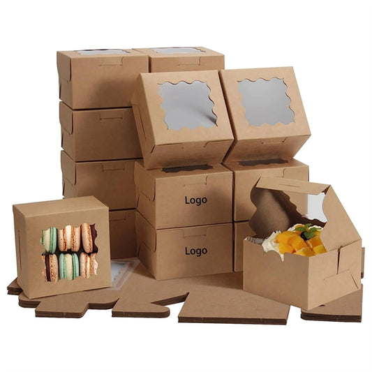 Kraft Wavy Cake Wrapping Gift Cartons With Window