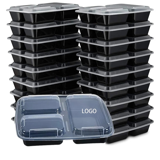 Plastic Three-Compartment Rectangular Bento Salad Lunch Box