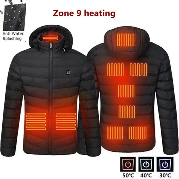 USB Heated Jacket Hoodie Coat Vest 9 Heating Zones