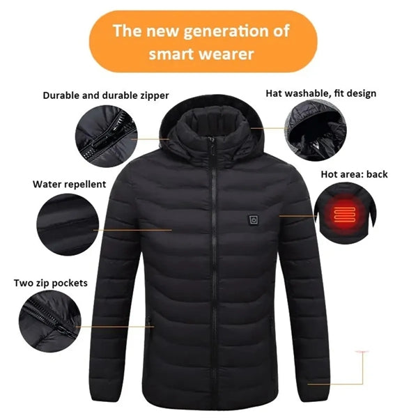 USB Heated Jacket Hoodie Coat Vest 9 Heating Zones