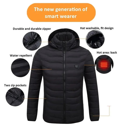 USB Heated Jacket Hoodie Coat Vest 9 Heating Zones