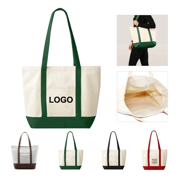 Canvas Tote Bag with an External Pocket