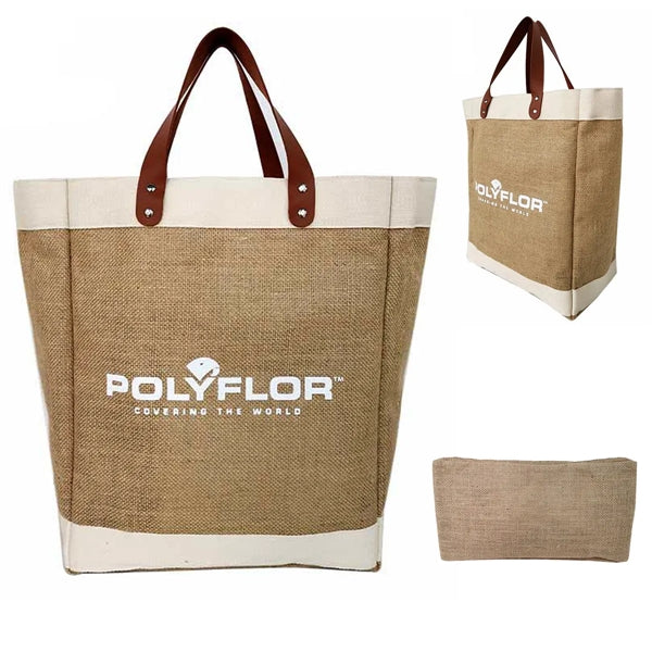 Custom Premuim Jute Shopping Bag with Leather Handle
