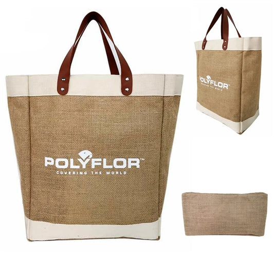 Custom Premuim Jute Shopping Bag with Leather Handle