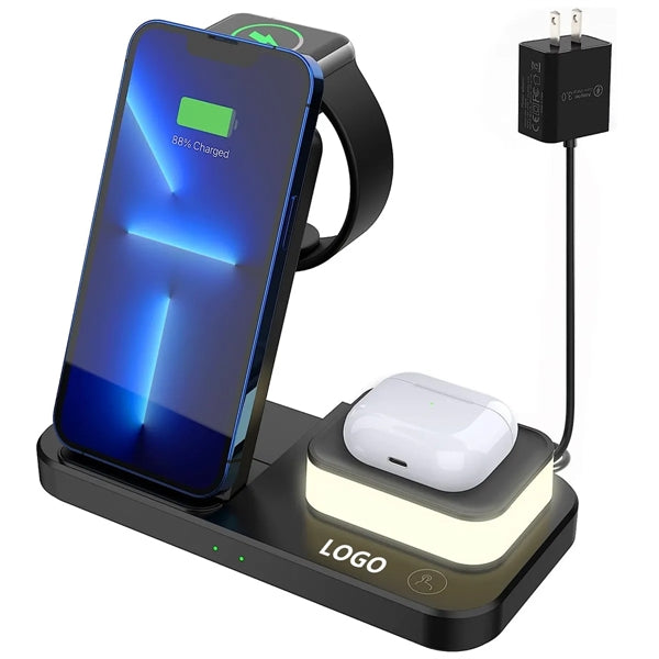 3-in-1 Wireless Fast Charging Station Dock Stand with Night