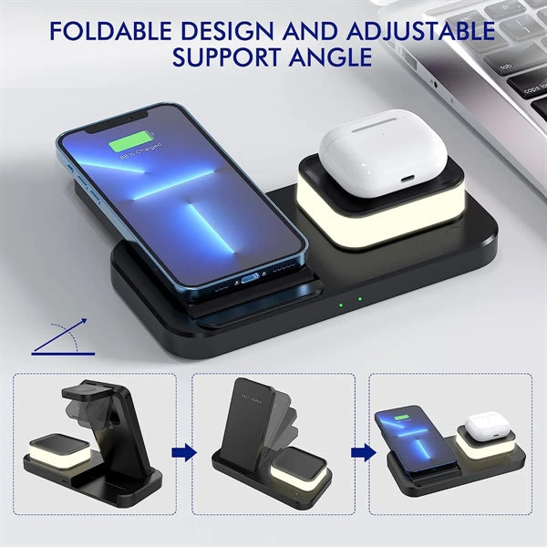 3-in-1 Wireless Fast Charging Station Dock Stand with Night