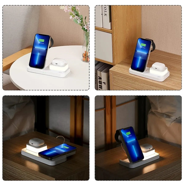 3-in-1 Wireless Fast Charging Station Dock Stand with Night