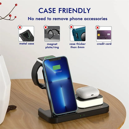 3-in-1 Wireless Fast Charging Station Dock Stand with Night