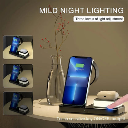3-in-1 Wireless Fast Charging Station Dock Stand with Night