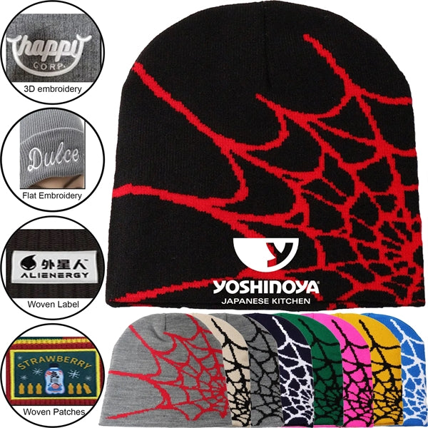 Knitted Beanie W/ Spider Web Design