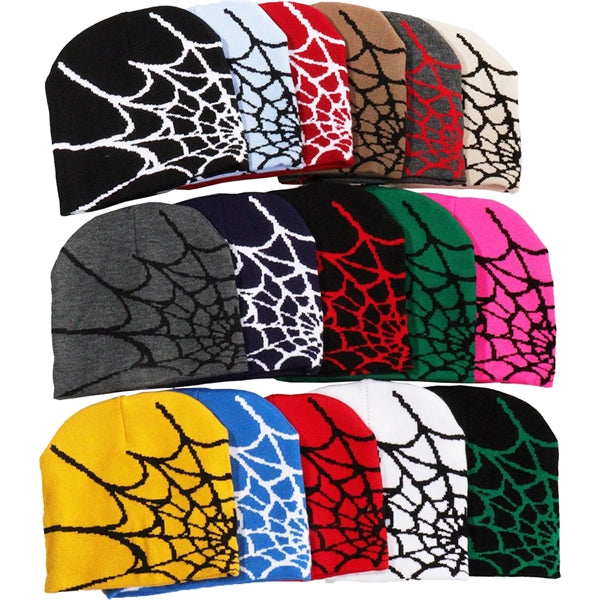 Knitted Beanie W/ Spider Web Design