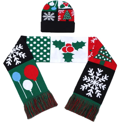 Set Of Knitted Cuffed Beanie & Woven Scarf W/ Tassel