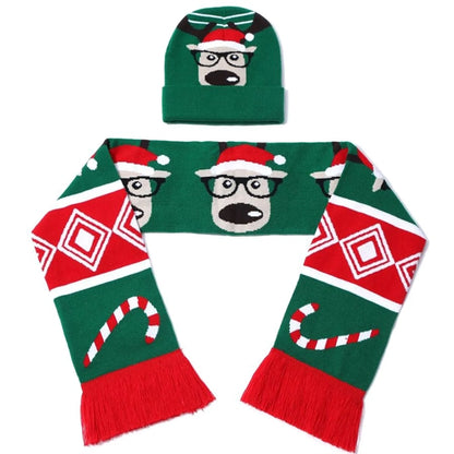 Set Of Knitted Cuffed Beanie & Woven Scarf W/ Tassel