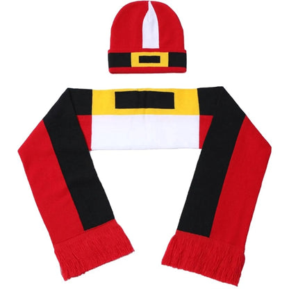Set Of Knitted Cuffed Beanie & Woven Scarf W/ Tassel