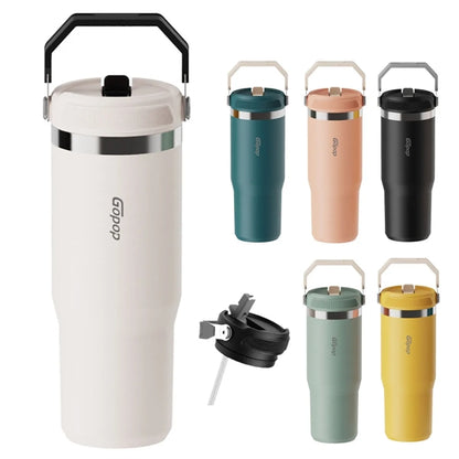 30oz Stainless Steel Insulated Tumbler with Straw & Handle
