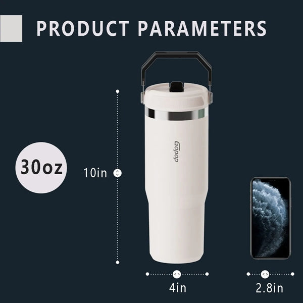 30oz Stainless Steel Insulated Tumbler with Straw & Handle