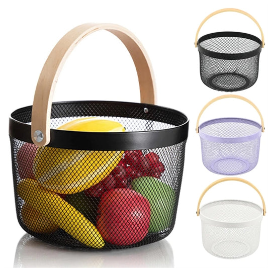 Storage Basket With Wooden Handle